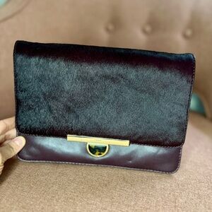 DKNY Brown/Burgundy Leather and Calf Hair Clutch Purse